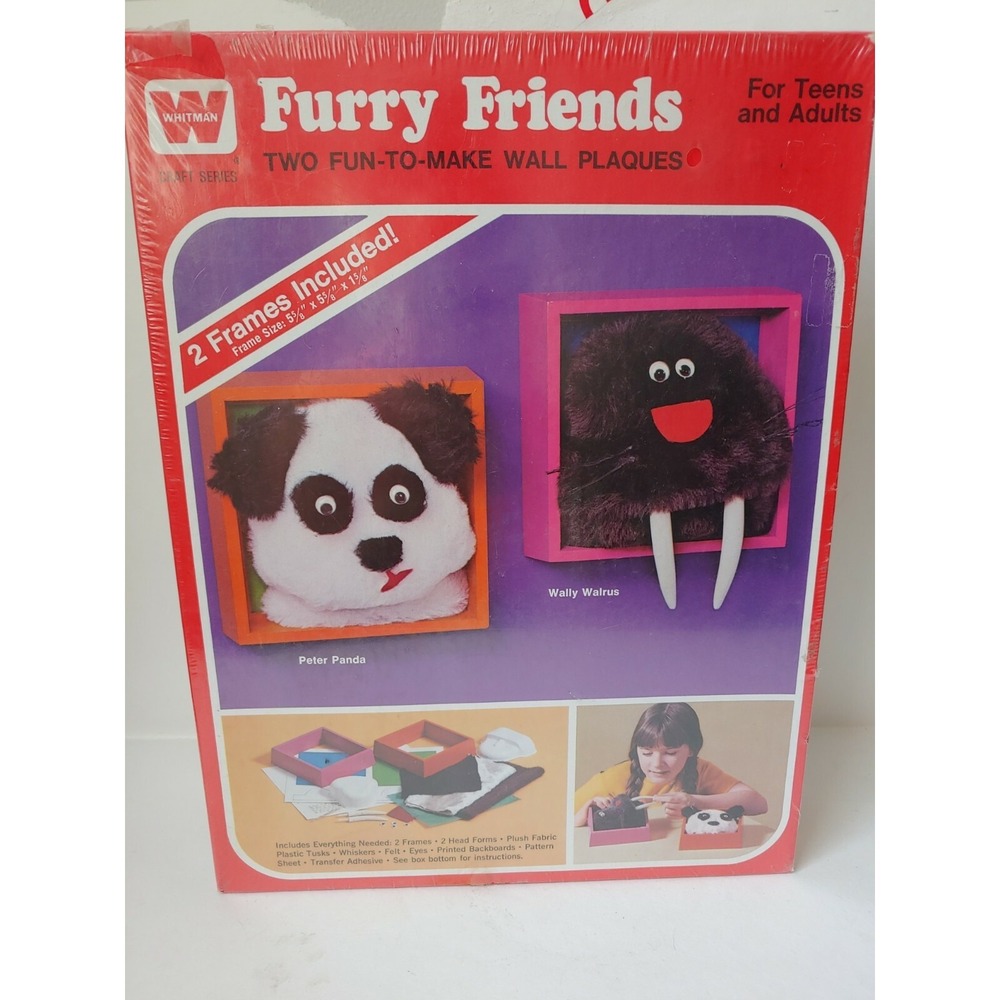 Vintage Whitman craft kit Furry‎ Friends Wall Plaques